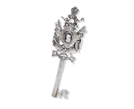 A Large Italian Silver Key,import marks for London, 1901 The handle formed as the Papal arms, and set to each side with a cam