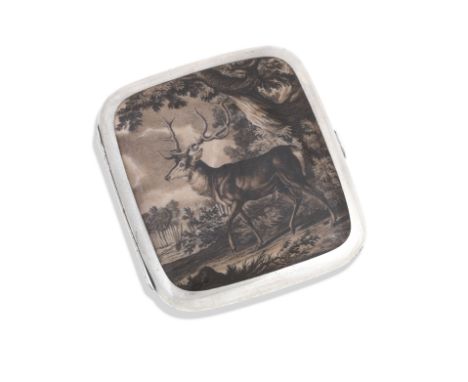 A silver and enamel cigarette casecirca 1900, by Franz Hiess of Vienna The cover with enamel plaque depicting en grisaille, a