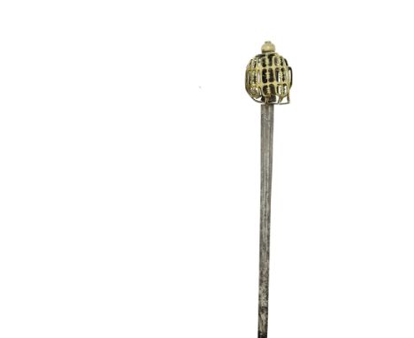 A RARE OFFICER'S BRASS BASKET-HILTED SWORDMID-LATE 18TH CENTURYWith tapering double-edged blade (some pitting overall) cut wi