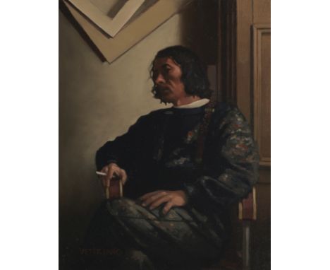 Jack Vettriano OBE Hon LLD (British, born 1951)Self portrait signed 'VETTRIANO' (lower left)oil on canvas50.8 x 40.7 cm. (20 
