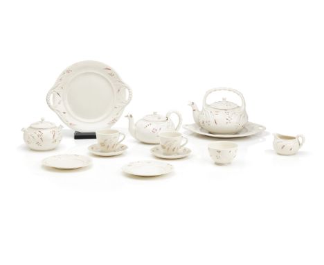 A Belleek 'Grass' pattern tea serviceFirst Period 1863-189116 pieces including tea kettle &amp; cover, tea pot &amp; cover, b