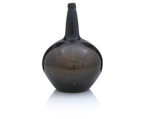 A fine chip-engraved military marriage bottleCirca 1830Of shaft and globe form and of dark green tint, engraved to one side w