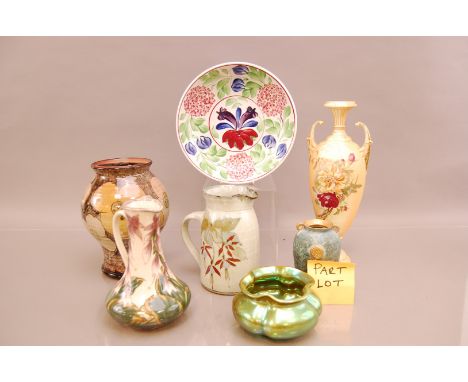 A group of ceramics, including an Art Nouveau style Zsolnay posy bowl, an Austrian 20th century blush ivory vase, pottery pla