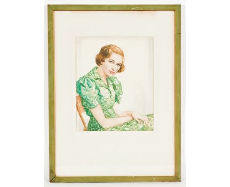 * AETA J. JARDINE (BRITISH fl.1917 - 1940),
PORTRAIT OF A WOMAN IN A GREEN DRESS
watercolour on paper, signed
30.5cm x 25cm
M