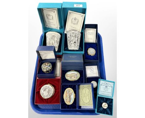 A collection of Halcyon Days enamelled trinket boxes, all boxed with certificates 