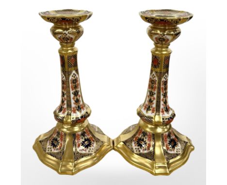 A pair of Royal Crown Derby Old Imari Miniature Candlesticks, limited editions numbered 115 and 116 of 500, boxed with certif