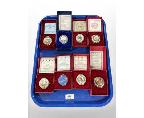 Eight Halcyon Days Christmas enamelled trinket boxes, all boxed with certificates 
