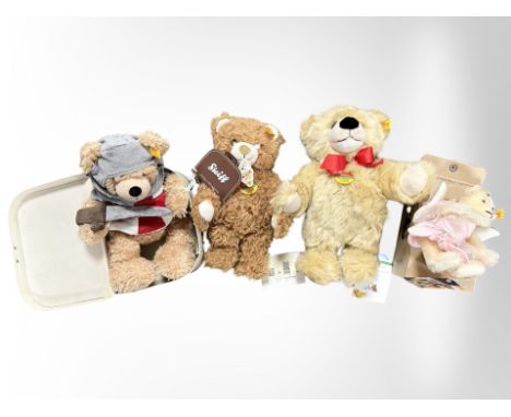 Two Steiff Cosy Friends teddy bears, and two further bears in boxes. (4)