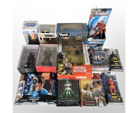 13 Hasbro, Funko and other figurines including Harry Potter, Star Wars, Terminator, Avengers, etc., boxed.