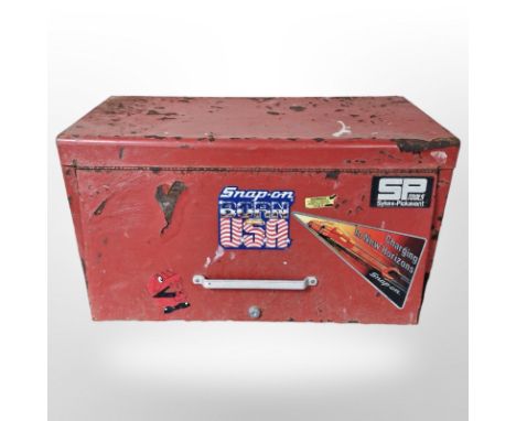 An enamelled metal tool chest, width 66 cm 