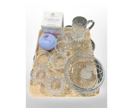 A boxed Caithness glass vase and further lead crystal items : bowls, pair of rummers etc 