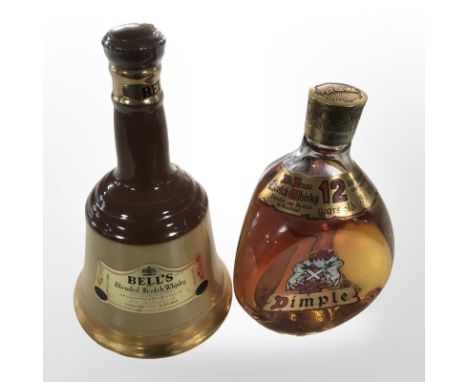 A bottle of John Haig and Co. Dimple Deluxe Scotch Whisky aged 12 years, and a further Bell's Scotch Whisky decanter, both se