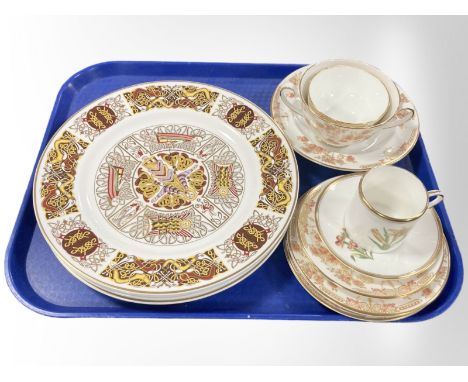 Four Spode collector's plates including The Durham plate, St Chad, St Gall and The Iona together with Royal Worcester Wallflo