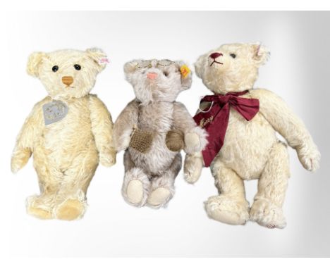 A Steiff Merry Christmas teddy bear, together with Grandma Knitting teddy bear, and one other. (3)