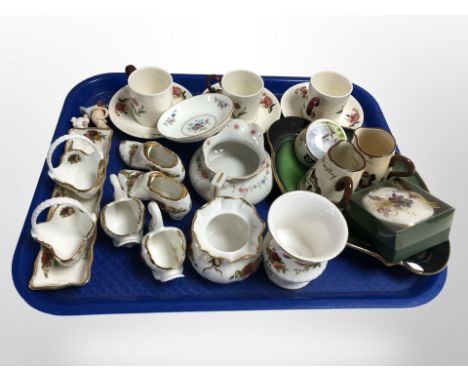 A group of Royal Albert Old Country Roses cabinet porcelain, Wedgwood Hayfield coffee cans and saucers, Whimsies, porcelain p