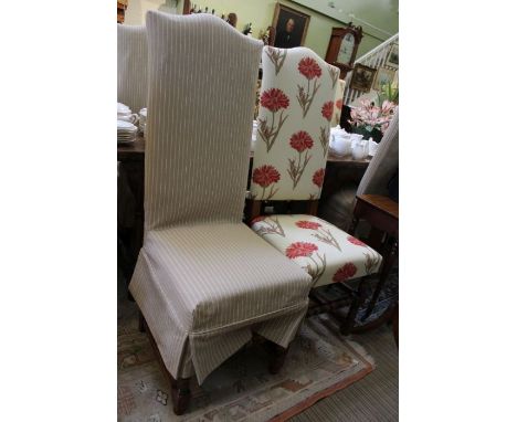 Set of ten quality reproduction oak high backed single chairs, with bobbin turned &amp; block forelegs &amp; single stretcher