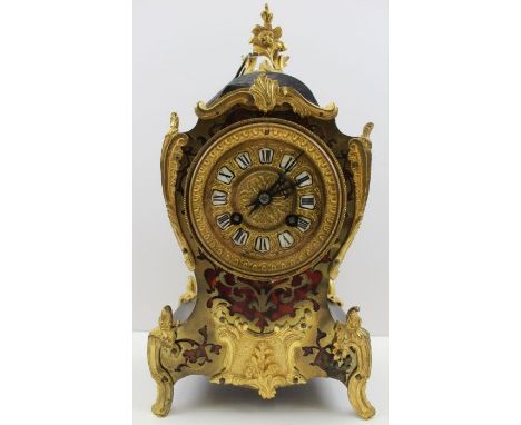 A late 19th century French Boulle mantel clock, fitted 8-day chiming movement, 30cm high&nbsp;