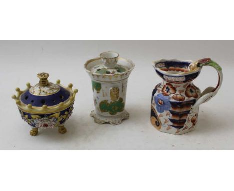 An ironstone jug, and two 19th century ceramic potpourri&nbsp;