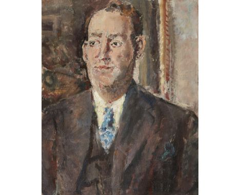 Dame Ethel Walker DBE ARA,&nbsp;British 1861-1951 -&nbsp;Portrait of a man with a blue tie;&nbsp;oil on canvas, 50 x 40 cm&nb