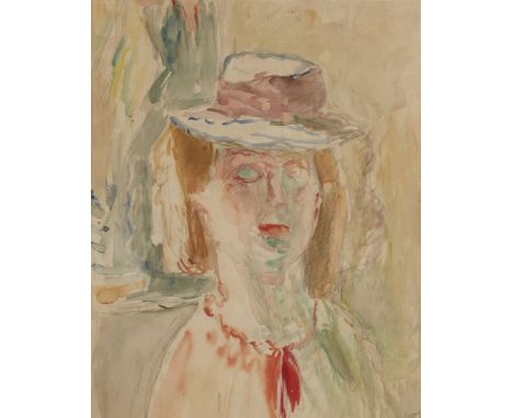 Henryk Gotlib,&nbsp;Polish/British 1890-1966 -&nbsp;Portrait of Janet Gotlib;&nbsp;watercolour and pencil on paper, signed lo