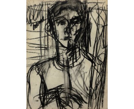 Larry Rivers,&nbsp;American 1923-2002 -&nbsp;Portrait of a man;&nbsp;charcoal on paper, indistinctly inscribed upper left, 60