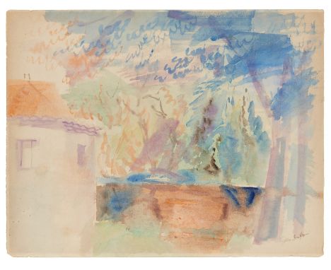 Jean Dufy,&nbsp;French 1888-1964 -&nbsp;House amongst trees;&nbsp;watercolour on paper, signed lower right 'Jean Dufy', 39.8 