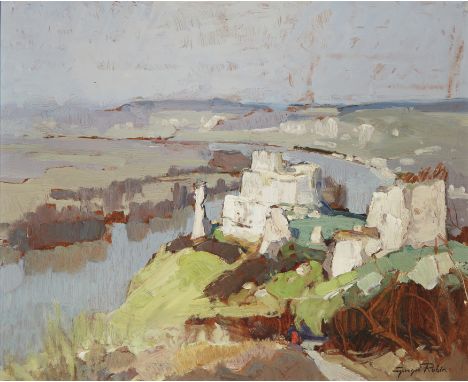 Georges Charles Robin,&nbsp;French 1903-2003 -&nbsp;Vall&eacute;e de la Seine aux And&eacute;lys;&nbsp;oil on board, signed l