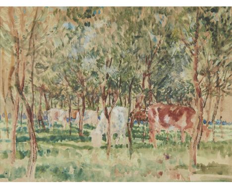 Margaret Fisher-Prout,  British 1875-1963 -   Cows in a wood, 1921; watercolour on paper, faintly signed and dated lower left
