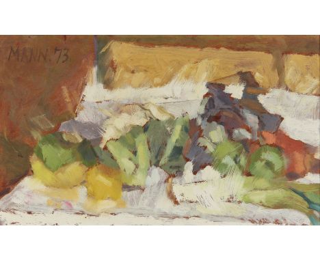 Cyril Mann, British 1911-1980 - Still life, 1973;&nbsp;oil on board, signed and dated upper left 'Mann 73', 36.2 x 60.8 cm (A