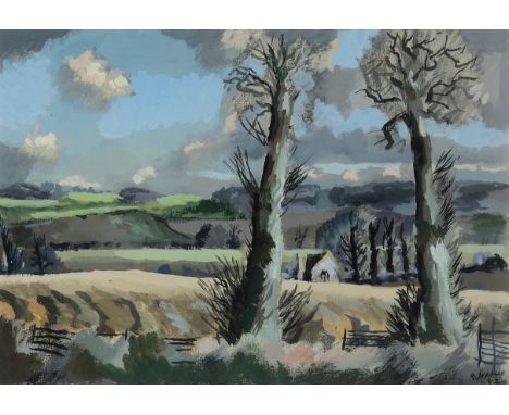 Rowland Suddaby,&nbsp;British 1912-1972 -&nbsp;Rural landscape, 1942;&nbsp;gouache on paper, signed and dated lower right 'R 
