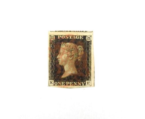 GB Penny Black lettered K-E. STB Plate 5, showing double letter 'E' with 4 large to clear margins, cancelled by red Maltese c