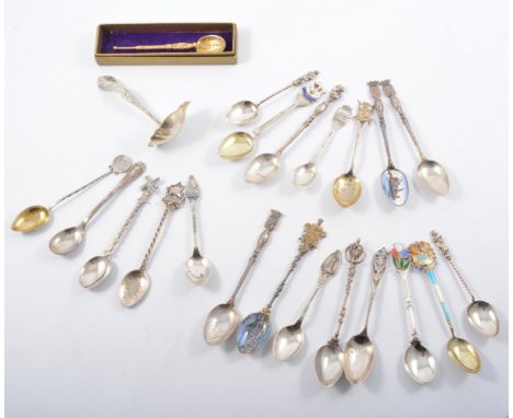 American sterling silver ladle; a collection of silver, enamelled and other white metal souvenir spoons.