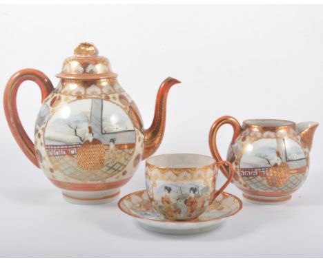 Japanese eggshell part tea service decorated with geishas.