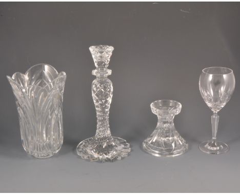 Six Waterford Nocturne series "Starlight" claret glasses in boxed pairs, a Waterford Crystal candlestick, and other glass,