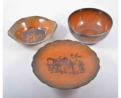 Collection of Ridgways Coaching Days pattern pottery; a large coaching days planter and other similar bowls and plates, two b