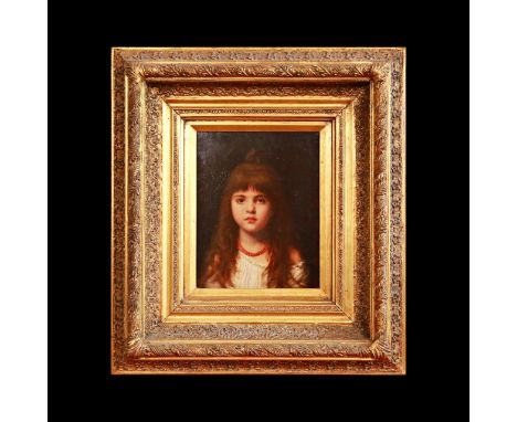 Attributed Alexey Kharlamov, Portrait of a little girl, Oil on panel, no signature, Russian painting of the 19th century. Ale