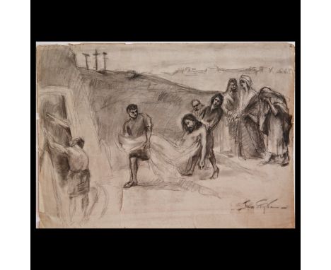 Jan STYKA (1858-1925) drawing on a biblical theme, Pencil on paper, author signature, early 20th _.. Jan Styka was a Polish p