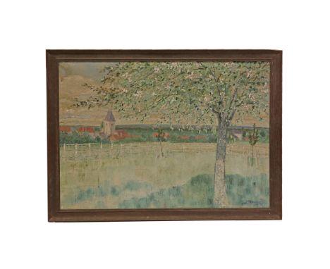Eugene TABOURET (XIX-XX) "Meadow landscape" 1930, oil on canvas, 20th century French painting. Collectible fine art for inter