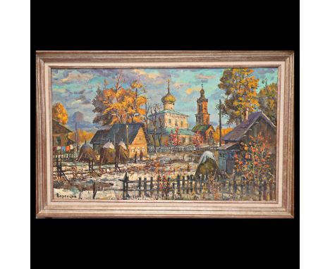 Dimitri VORONTZOV (1931) Autumn in the village - First snow, oil on canvas, Soviet painting of the 20th century. The author's