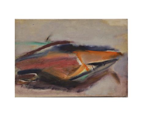 Oil on canvas, abstract composition "Nacelle", unsigned, Workshop stamp on the back. French painting, 20th _. Collectible fin