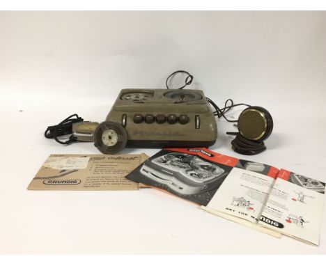 Vintage Grundig stenorette reel tape recorder with accessories and instruction manual