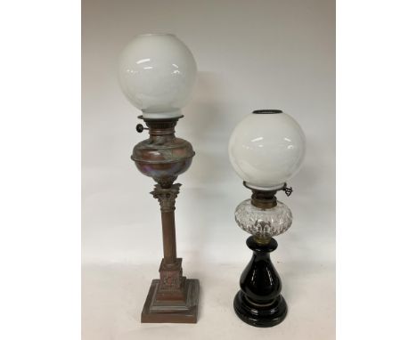 Oil lamps with pearl white shades
