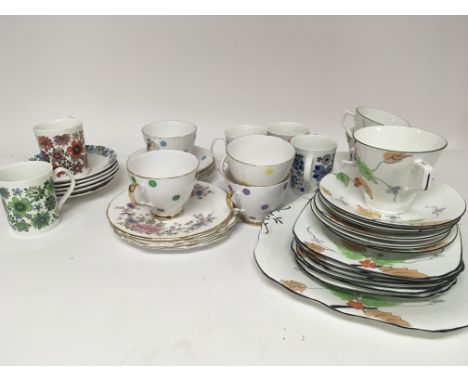 An Art Deco design English Porcelain Delphine China tea set a Royal Vale poker dot part set and Carnaby pattern coffee set (a