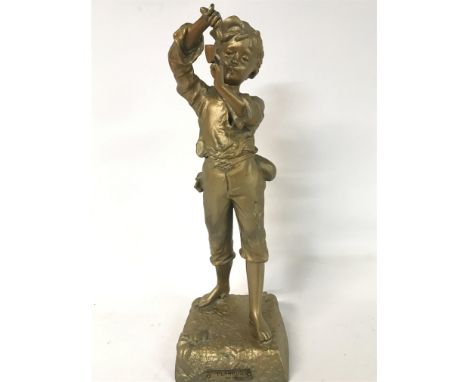 Victorian Gilt figure of a young boy smoking a pipe