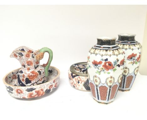 A pair of Losol ware vases a jug and basin and other ceramic (A lot)