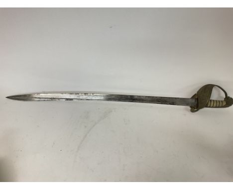 1827 Naval pipe backed sword decorated with crown and anchor imagery, approximately 95cm long. A stable blade with obvious si