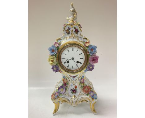 Dresden Reine Handarbeit clock with raised flowers and foliage