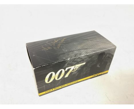 James Bond corgi/Bond 40th anniversary die cast gold Aston Martin DB5- box has been signed by Honor Blackman (Pussy Galore) a