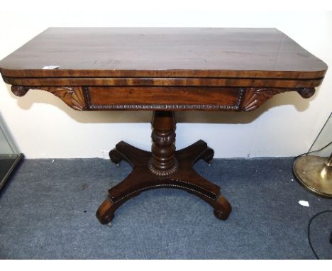 A Wonderful William IV Mahogany Fold Over Card Table, with highly carved frieze, c. 1835.