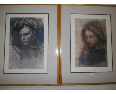 A Set of Six Art Prints after Pietro Annigoni (1910-1988) of a female portrait studys, with printed signature, mounted and fr